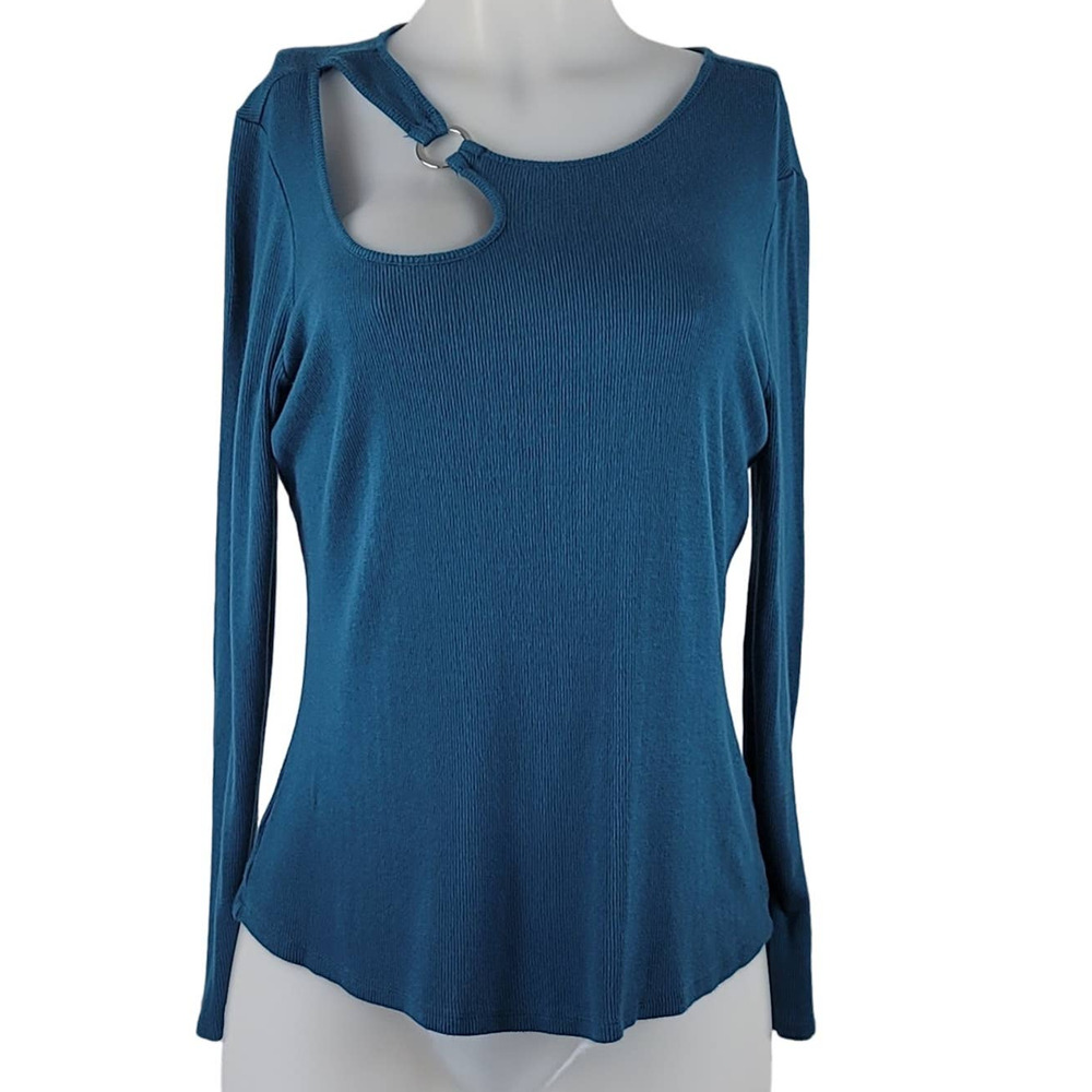 Venus Women's Lightweight Ribbed Blue Long Sleeve Casual Travel Gorgeous Top XL